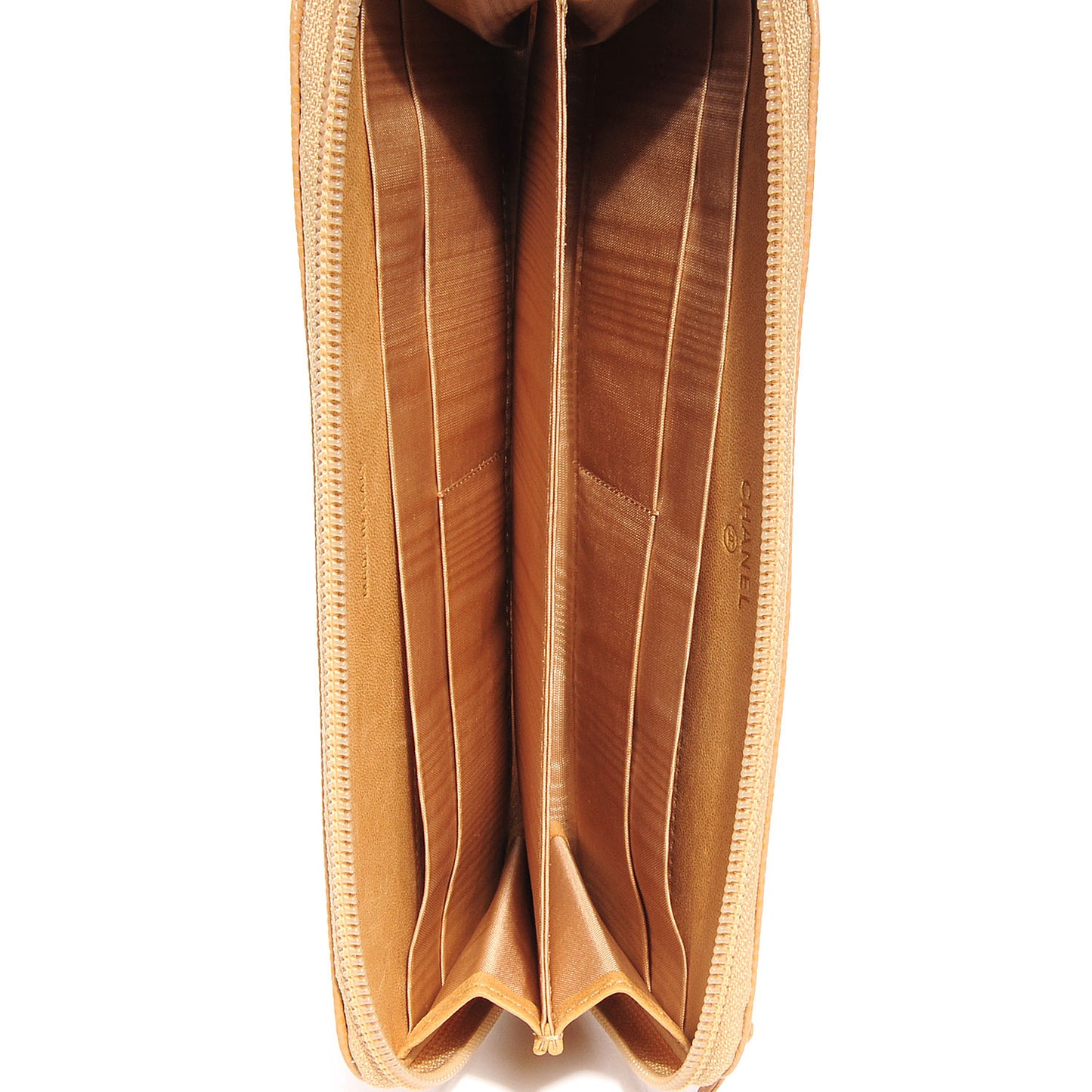 Caviar CC Large Zip Around Wallet Beige