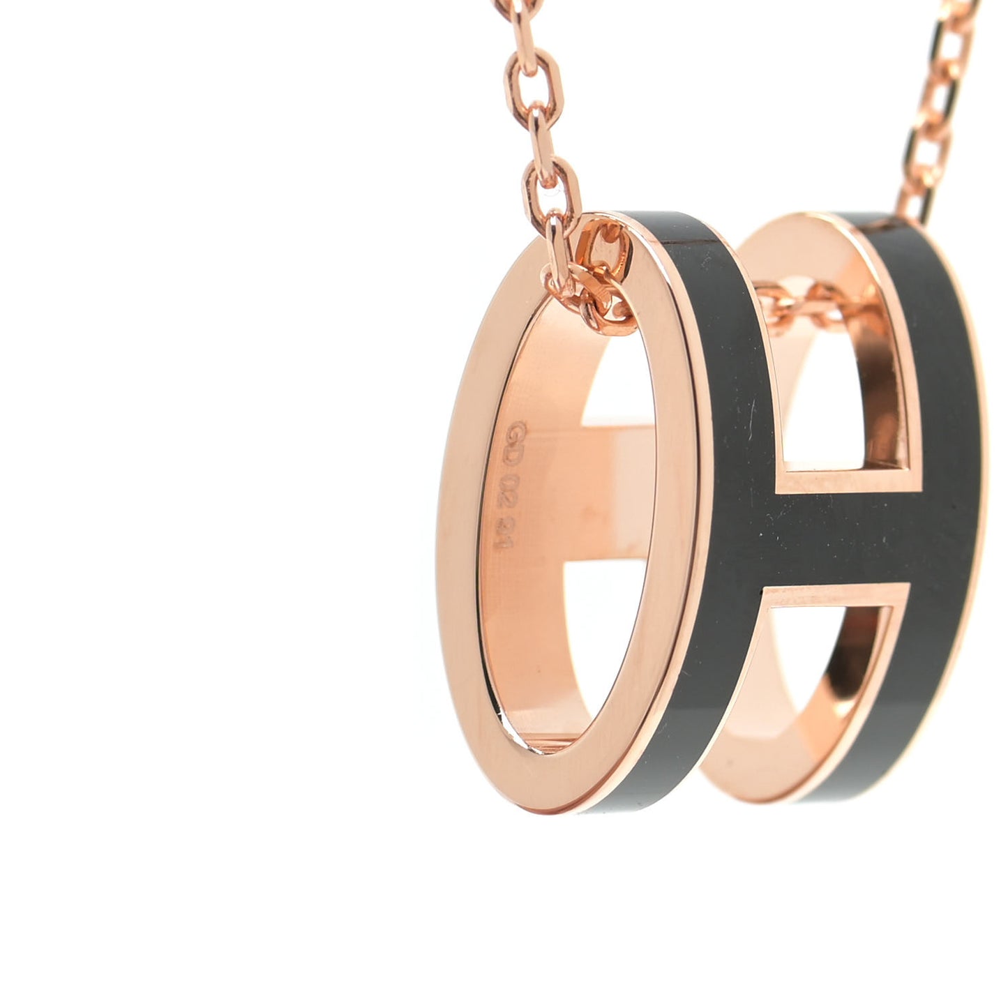 Lacquered Rose Gold Pop H Pendant Necklace Black