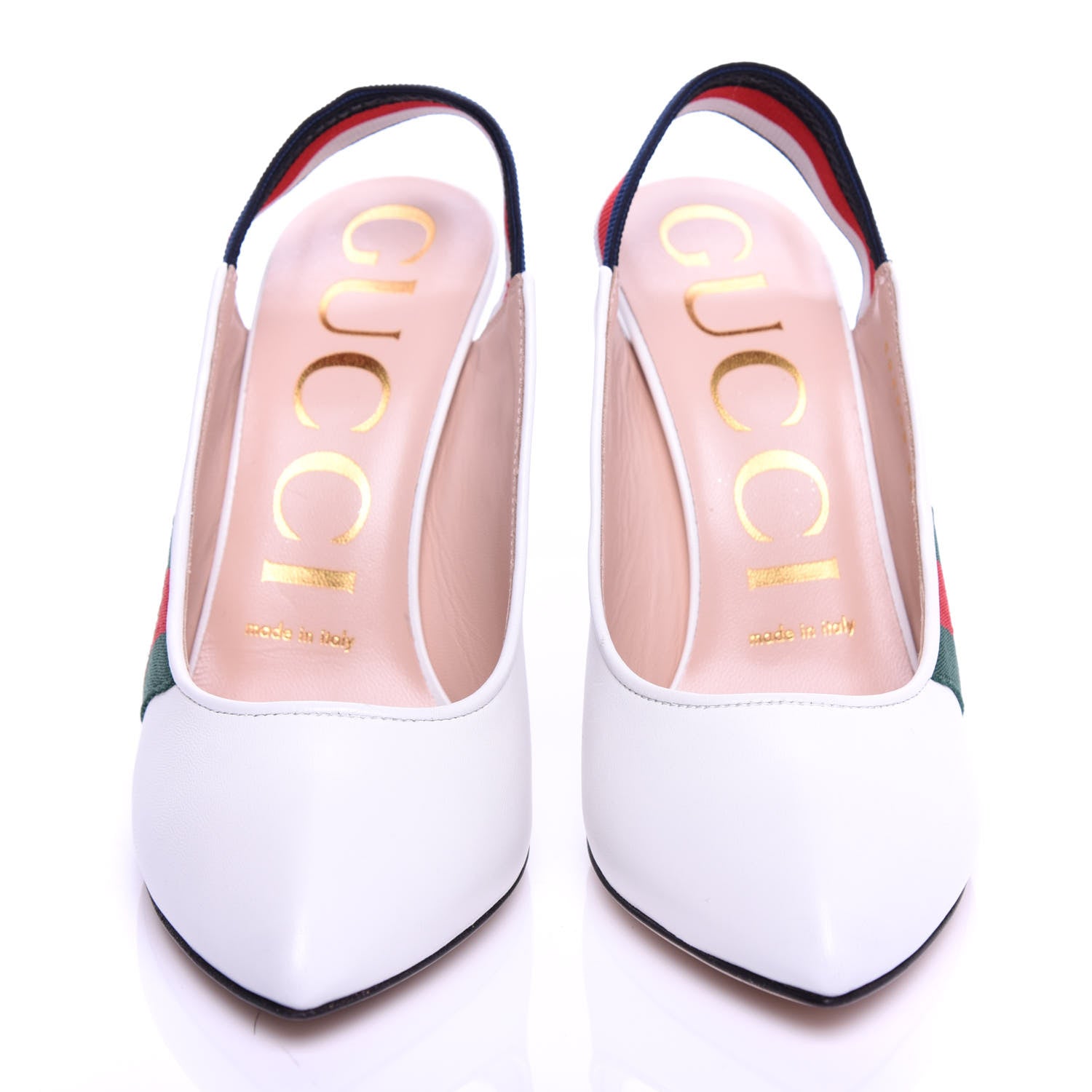 Gucci Malaga Kid Web Sylvie High Heel Slingback Pumps 36.5 White 5 of 11