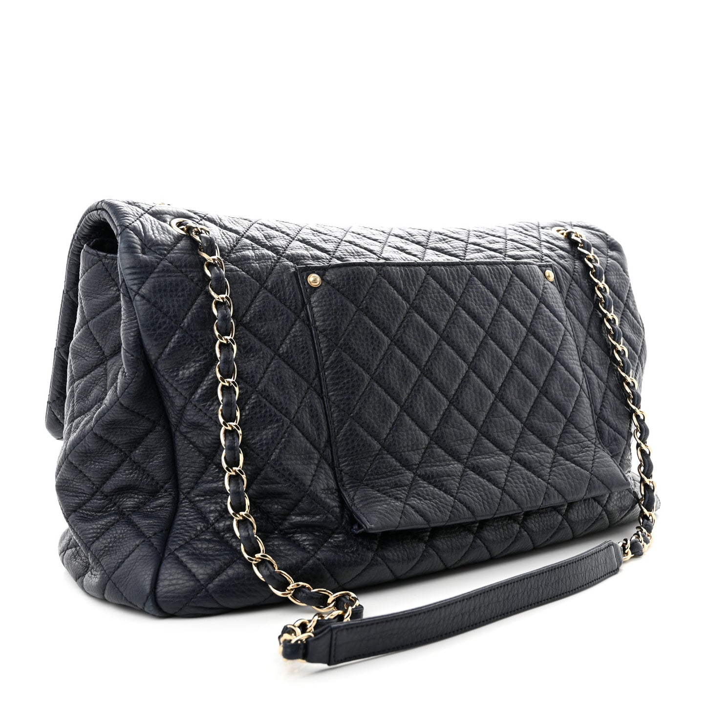 Calfskin Quilted XXL Travel Flap Bag Navy