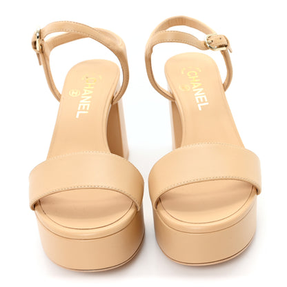Chanel Lambskin Logo Platform Sandals 37.5 Beige 3 of 10