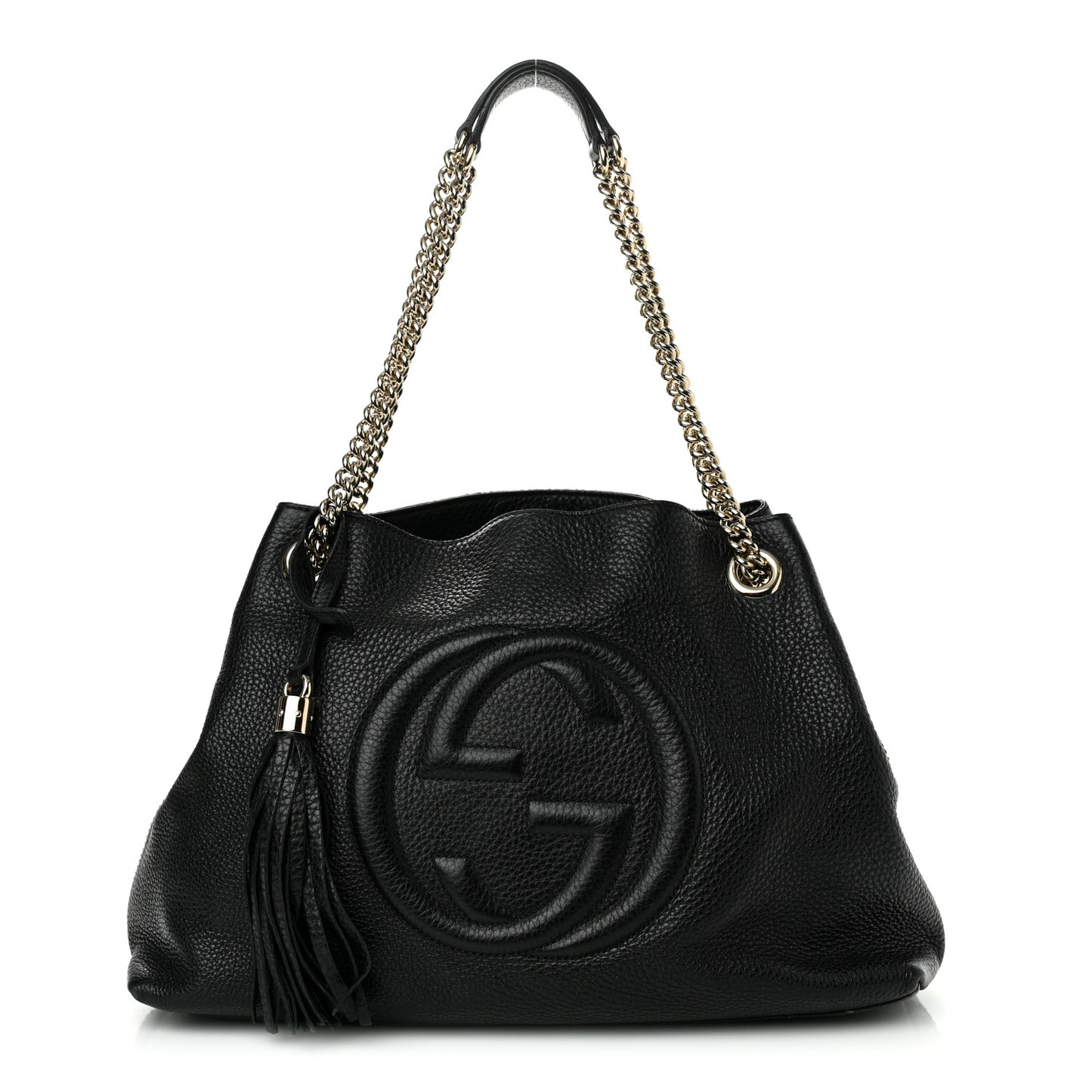 Pebbled Calfskin Medium Soho Chain Shoulder Bag Black