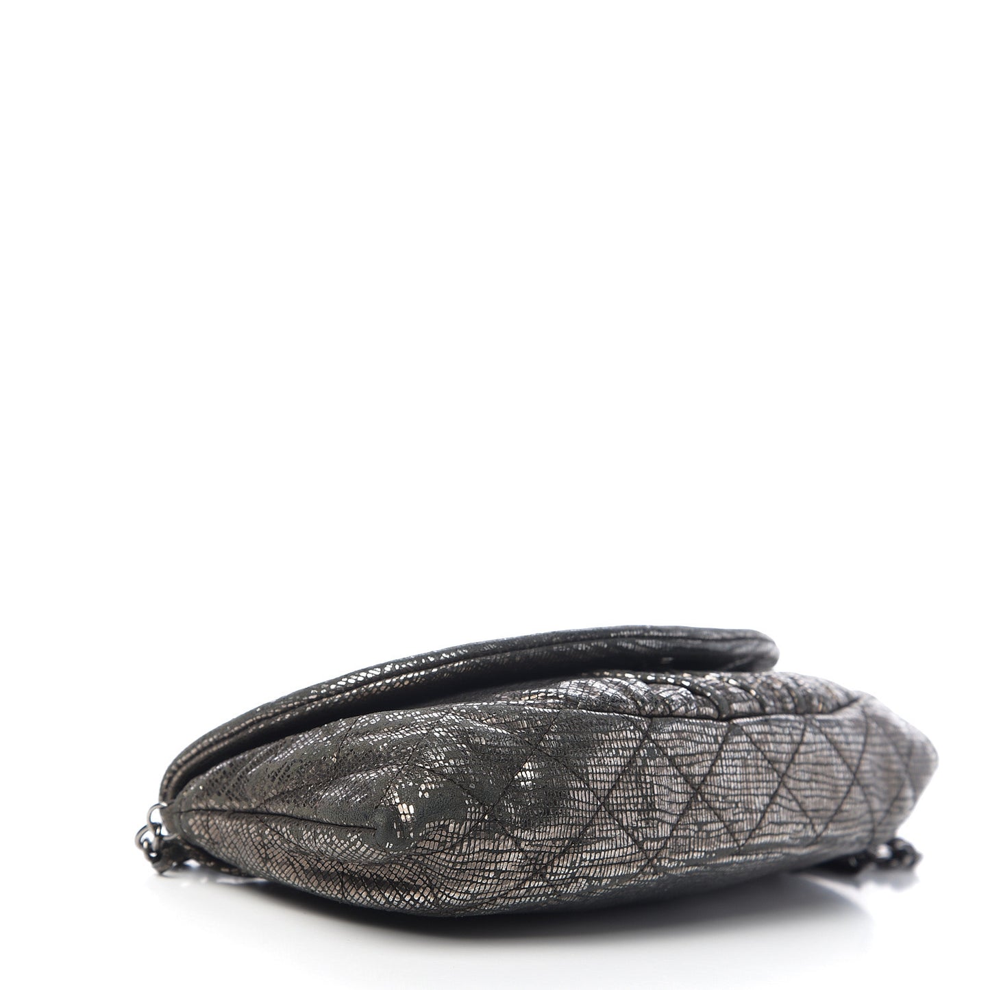 Iridescent Stamped Calfskin Half Moon Wallet On Chain WOC Silver