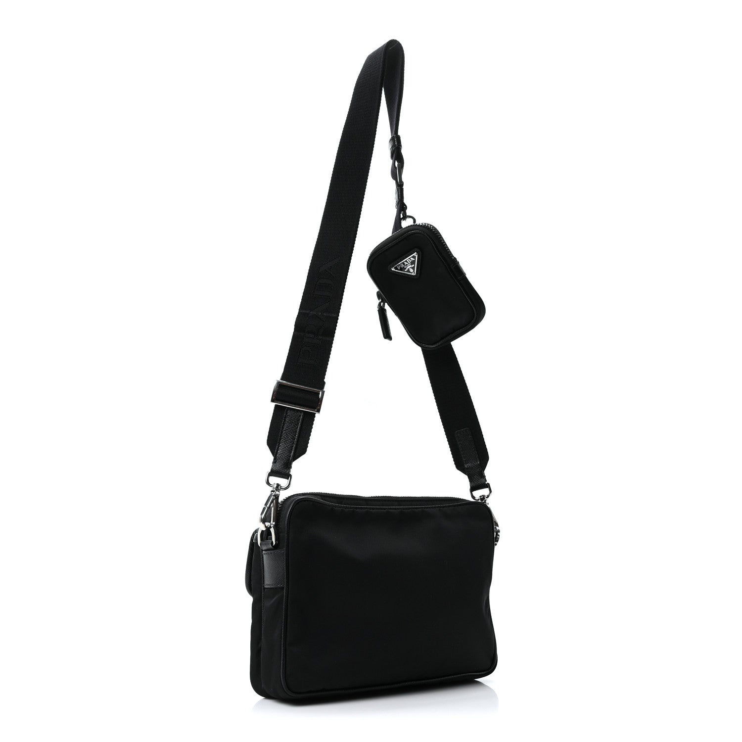 Prada Re-Nylon Saffiano Pocket Single Snap Buckle Shoulder Bag Black 3 of 10