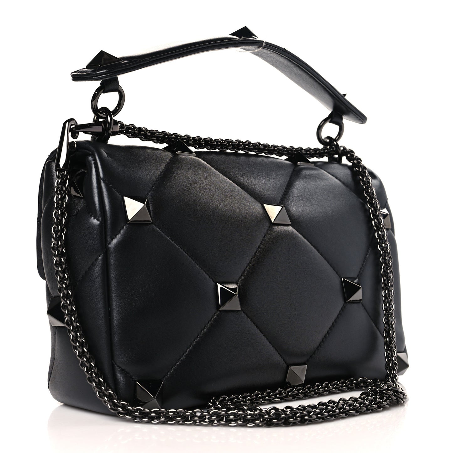 Nappa Monochrome Large Roman Stud Shoulder Bag Black