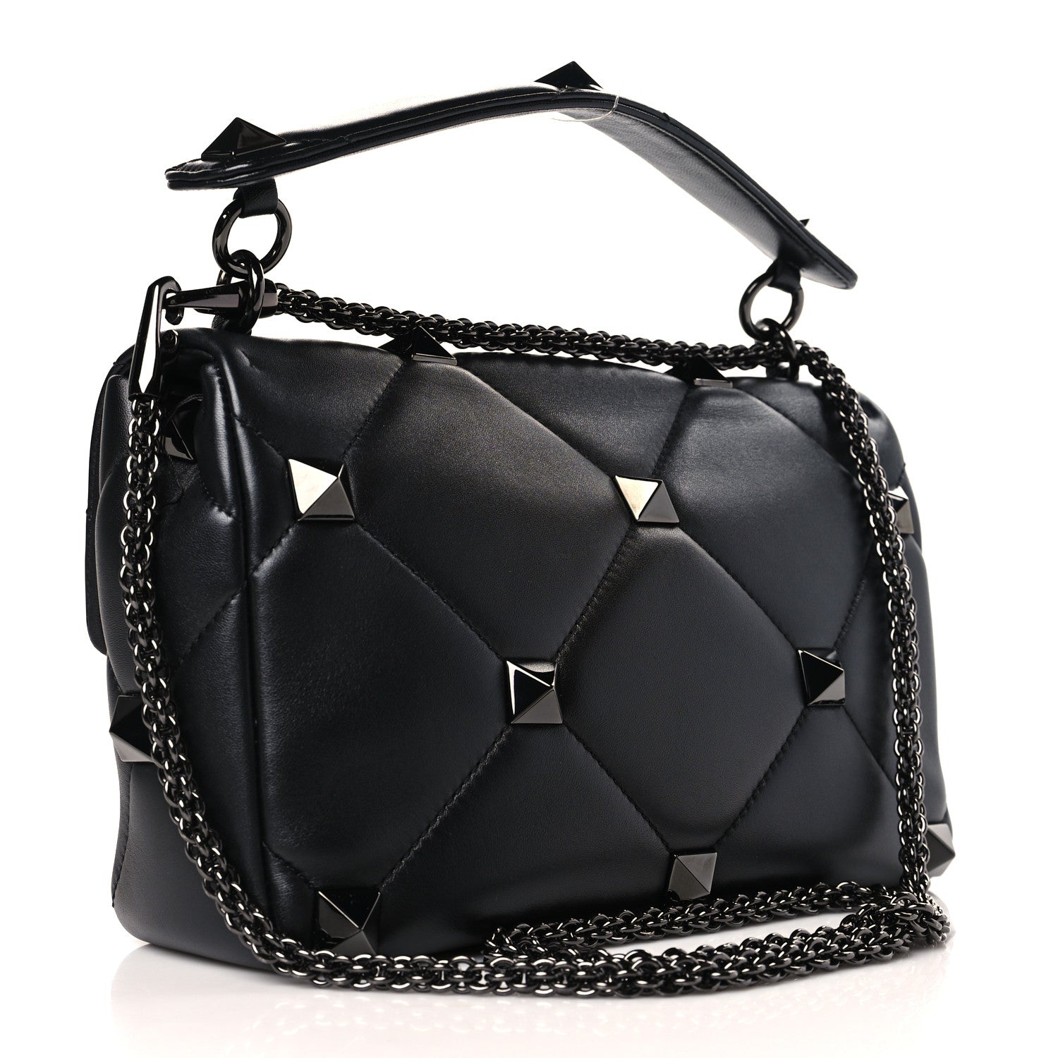 Valentino Garavani Nappa Monochrome Large Roman Stud Shoulder Bag Black 3 of 9