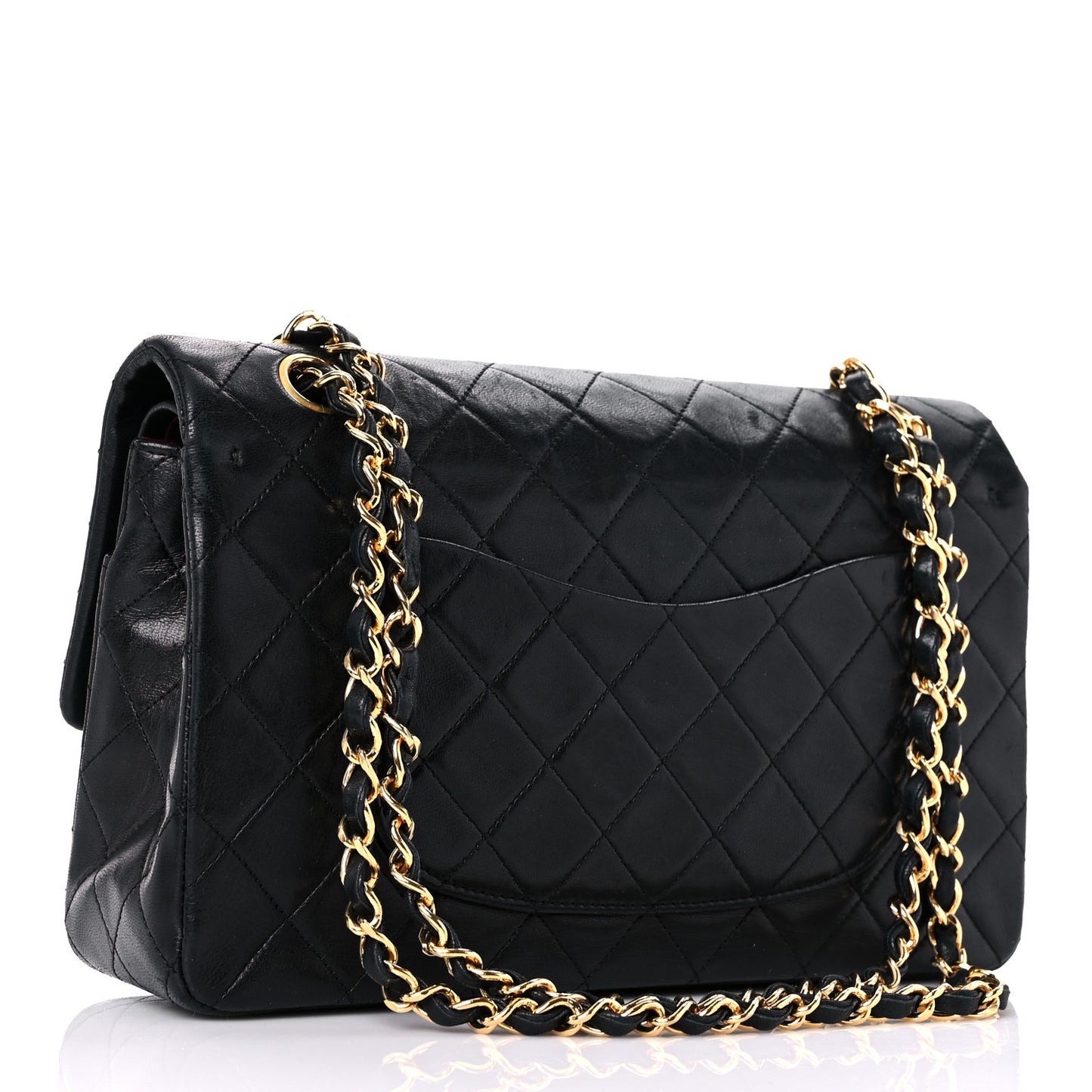 Lambskin Quilted Medium Double Flap Black