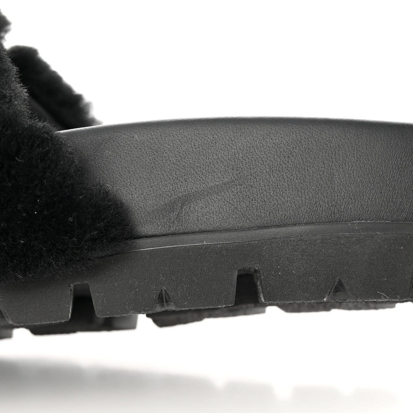Shearling Metal Triangle Logo Lug Sole 20mm Slide Sandals 41 Black