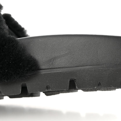 Prada Shearling Metal Triangle Logo Lug Sole 20mm Slide Sandals 41 Black 9 of 9