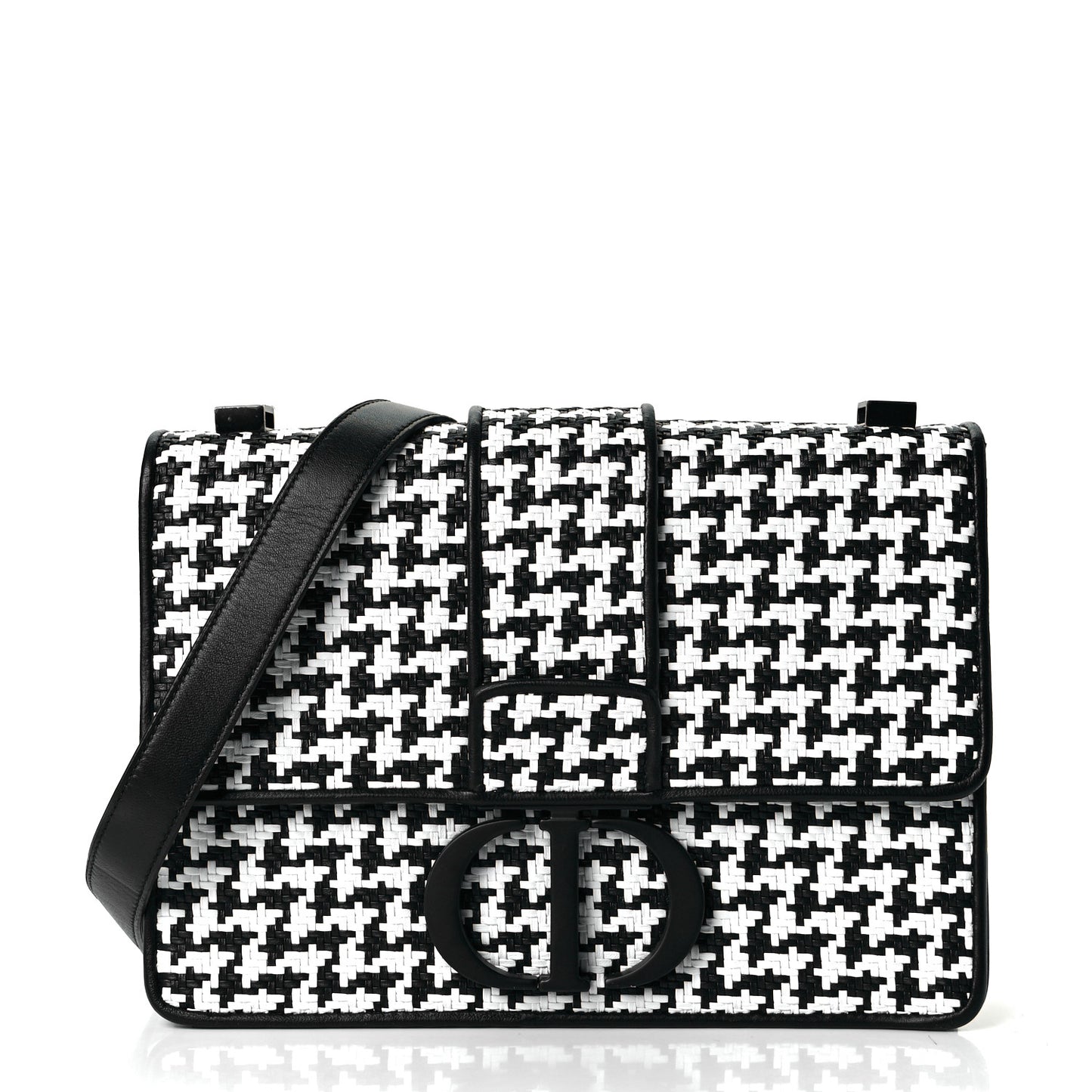 Lambskin Houndstooth Braided 30 Montaigne Flap Bag Black White