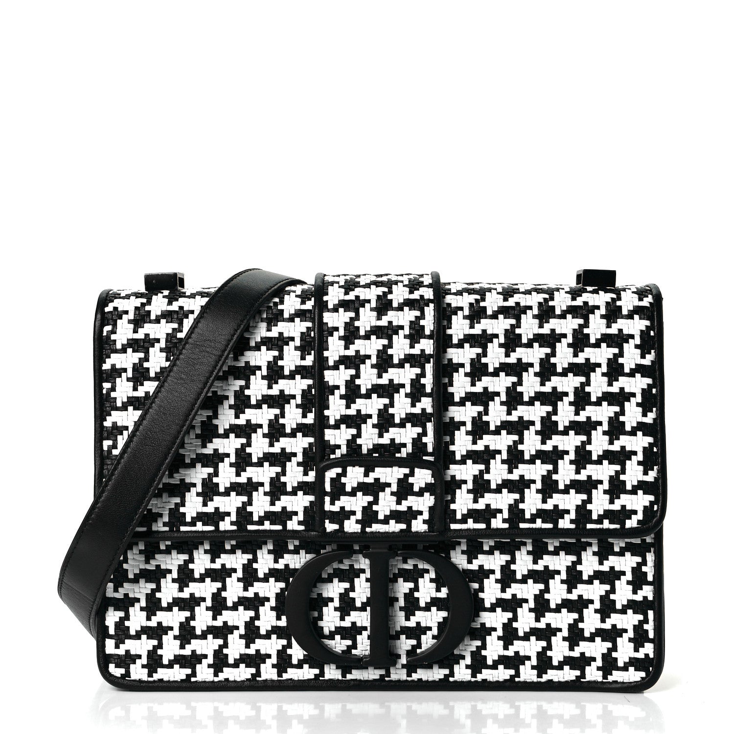 Christian Dior Lambskin Houndstooth Braided 30 Montaigne Flap Bag Black White 1 of 7