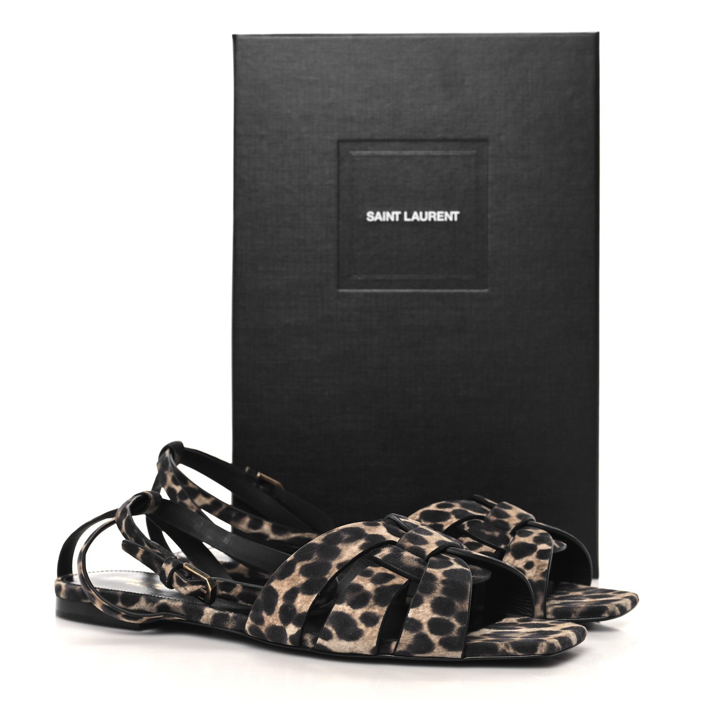 Suede Leopard Print Tribute 05 Ankle Strap Sandals  40 Russian Beige