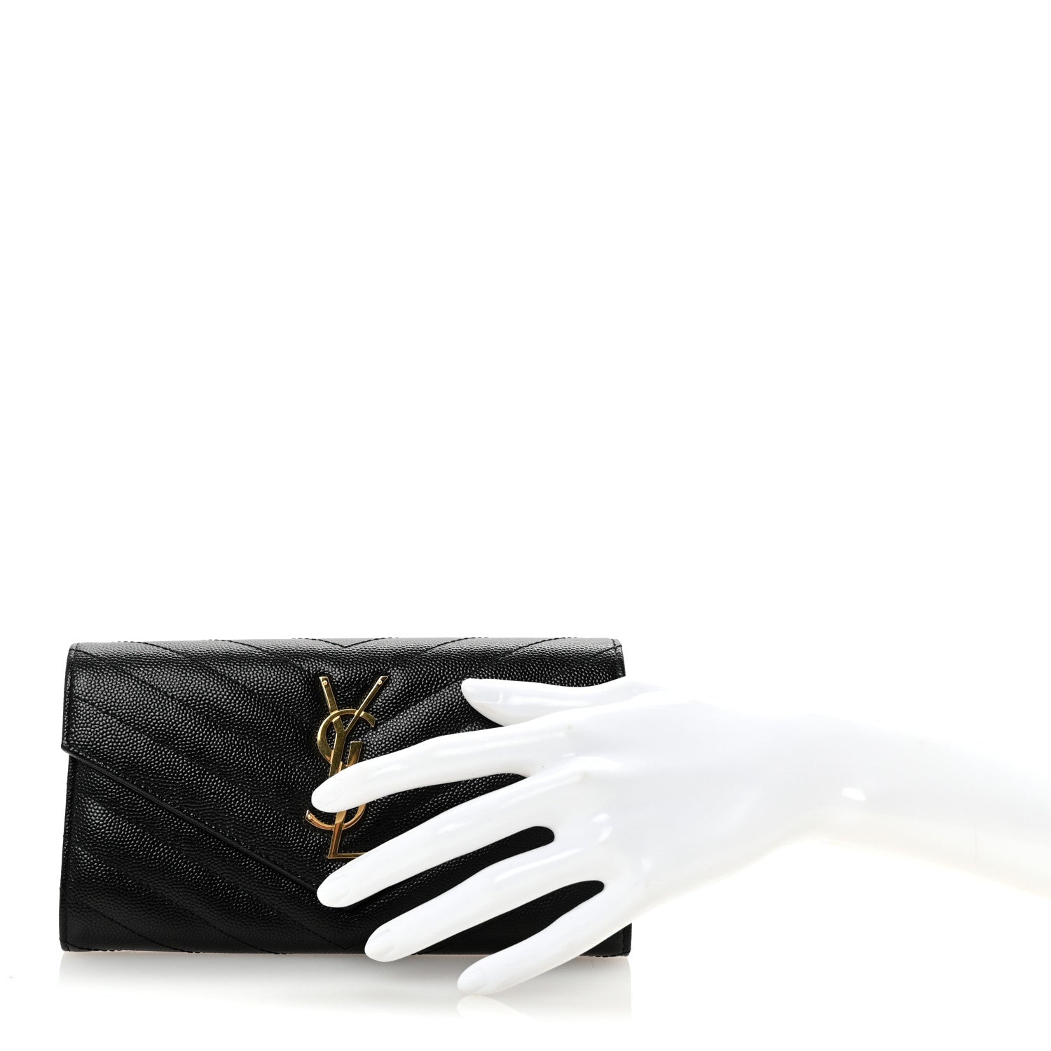 Saint Laurent Grain De Poudre Matelasse Chevron Monogram Flap Wallet Black 2 of 7