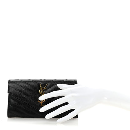 Saint Laurent Grain De Poudre Matelasse Chevron Monogram Flap Wallet Black 2 of 7