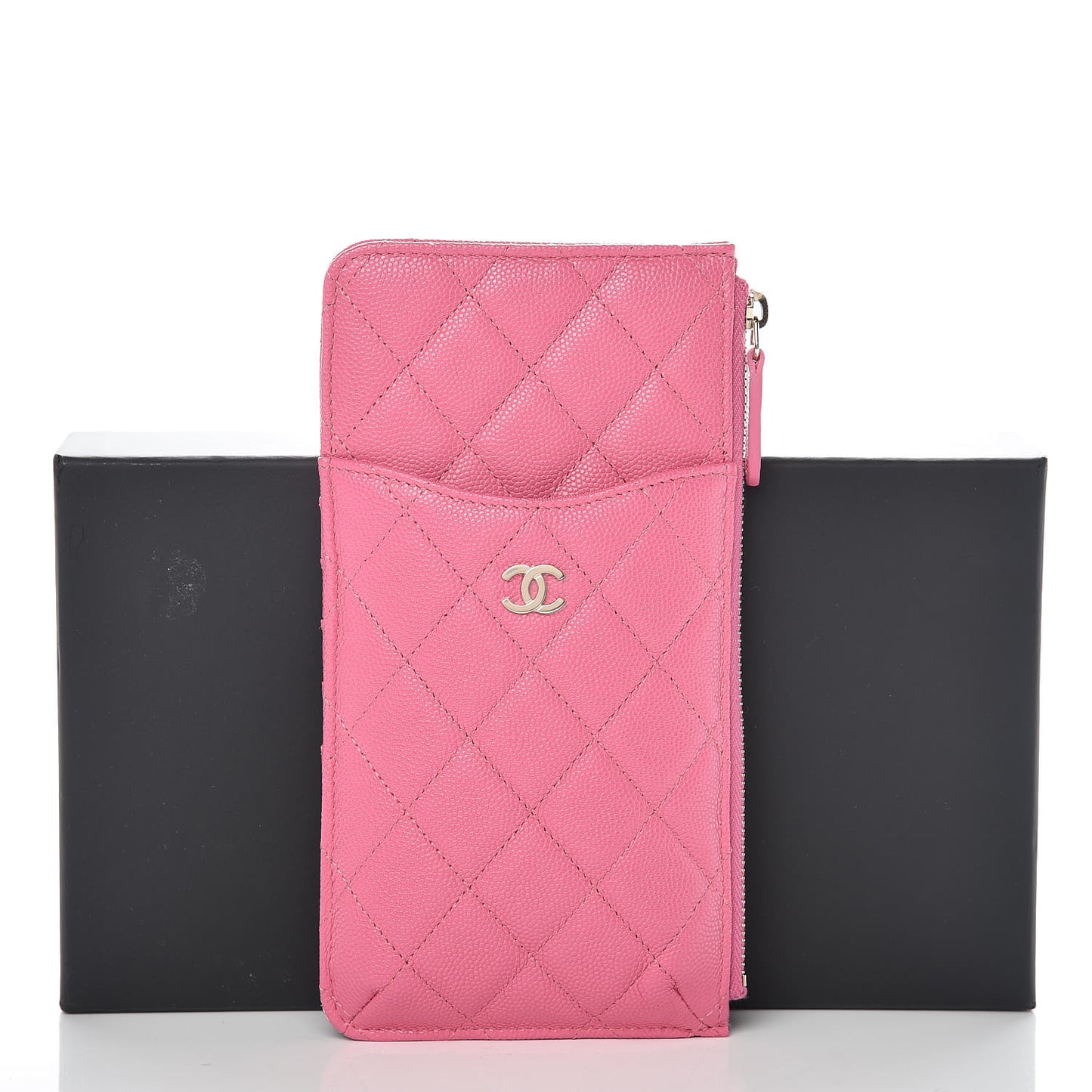 Caviar Quilted Classic Flat Wallet Pouch Pink