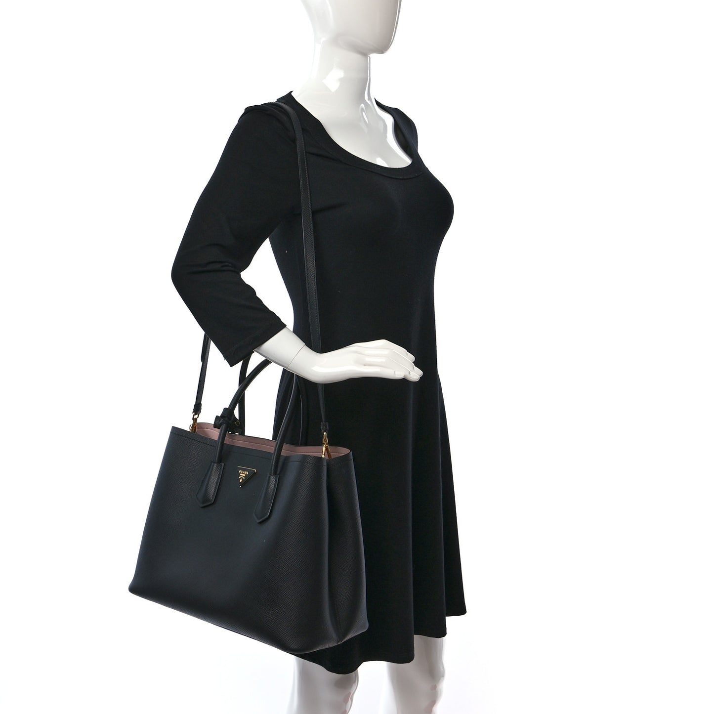 Saffiano Cuir Large Double Bag Black Mughetto