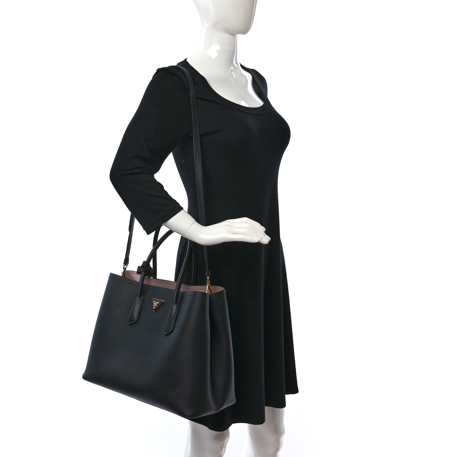 Prada Saffiano Cuir Large Double Bag Black Mughetto 2 of 8