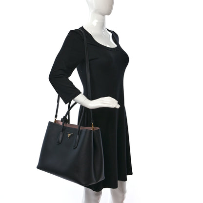Prada Saffiano Cuir Large Double Bag Black Mughetto 2 of 8