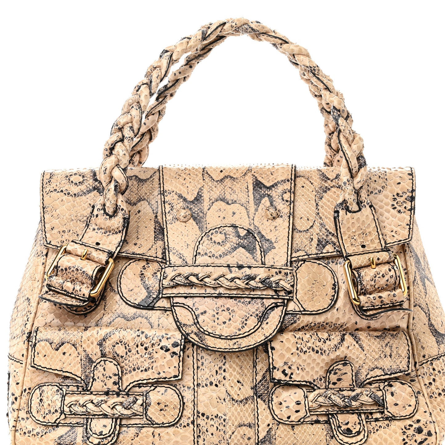 Snakeskin Braided Satchel Beige