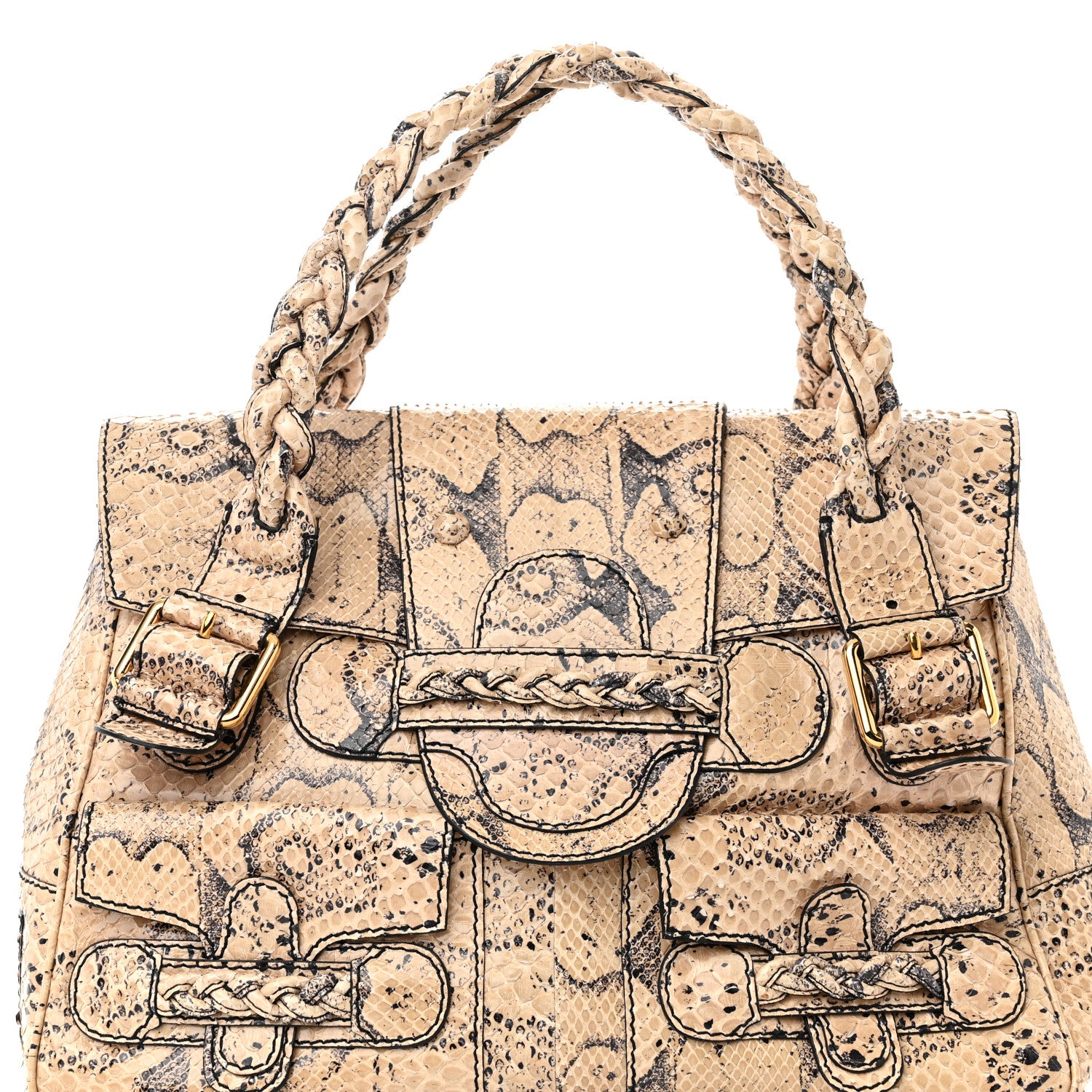 Valentino Garavani Snakeskin Braided Satchel Beige 7 of 11