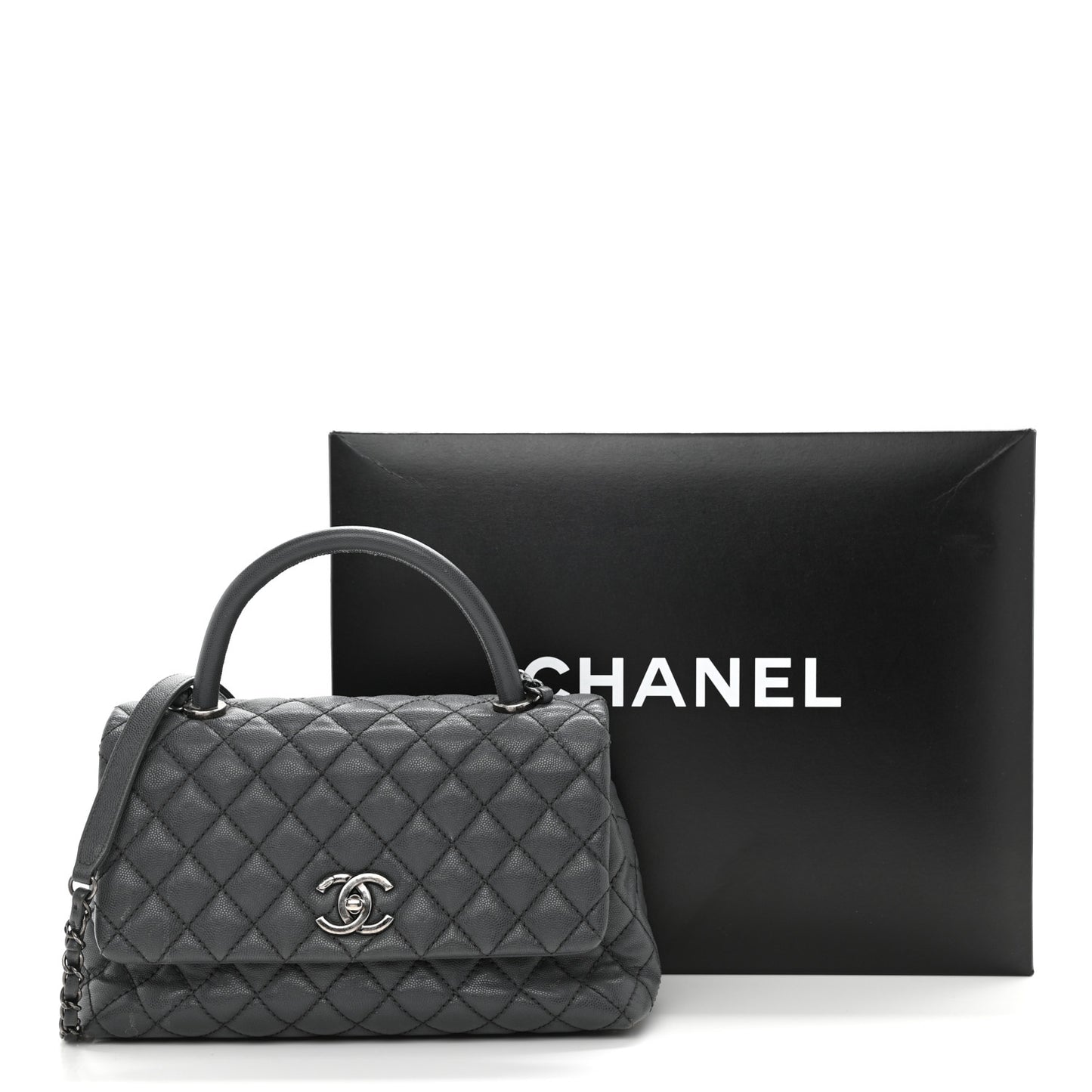 Caviar Quilted Small Coco Handle Flap Grey