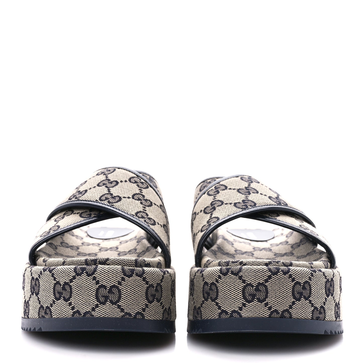 Monogram Criss Cross Platform Slide Sandals 37 Beige Blue