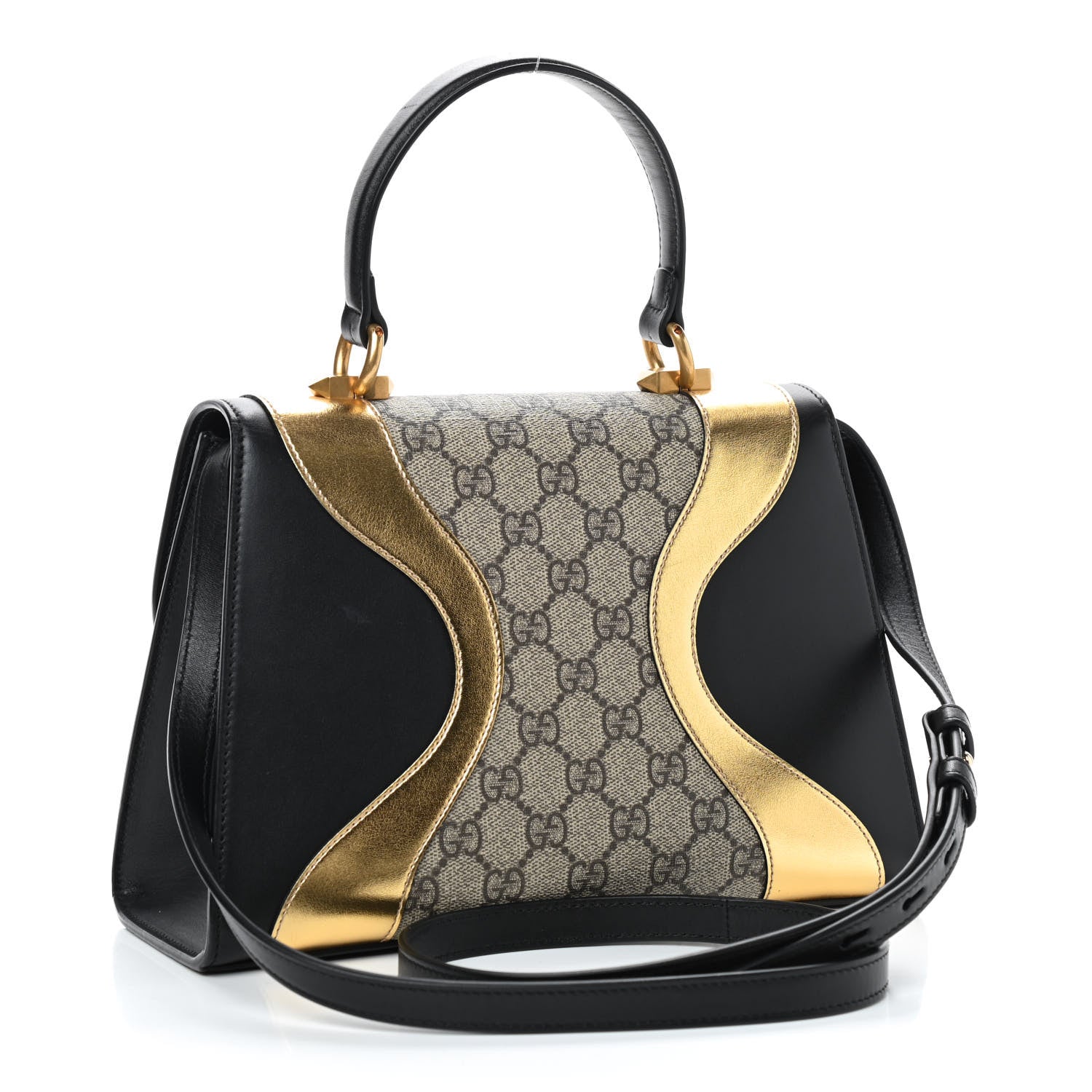 Gucci GG Supreme Monogram Small Osiride Top Handle Bag Black Gold 3 of 9