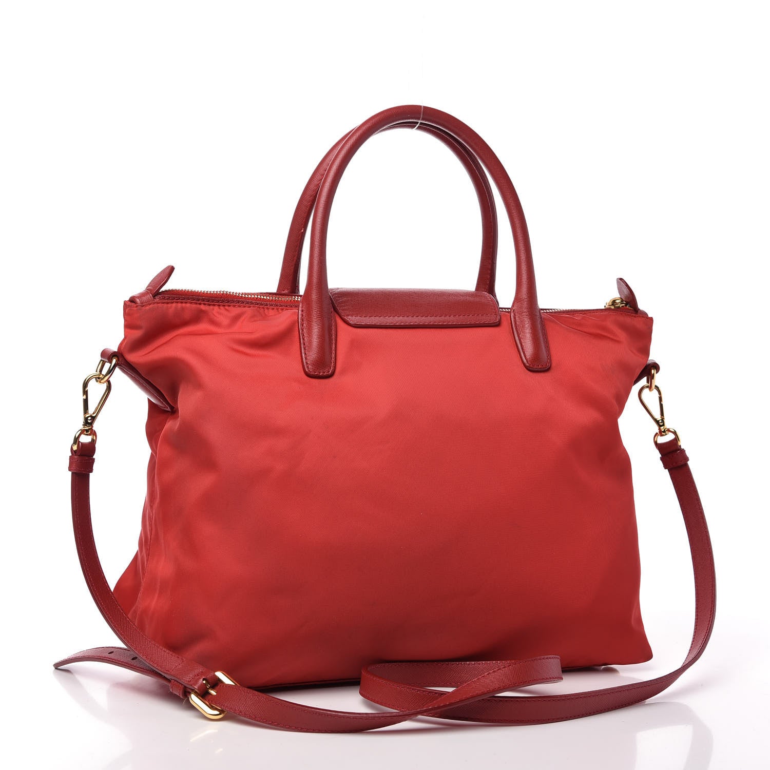 Prada Tessuto Nylon Saffiano Tote Rosso 3 of 10