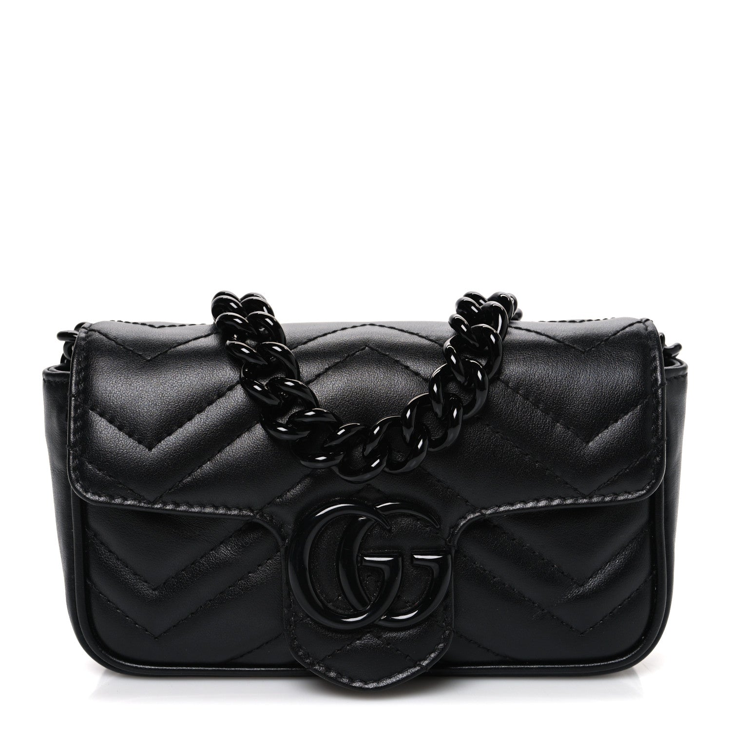 Gucci Calfskin Matelasse Monochrome GG Marmont Chain Belt Bag Black 1 of 11