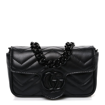 Gucci Calfskin Matelasse Monochrome GG Marmont Chain Belt Bag Black 1 of 11