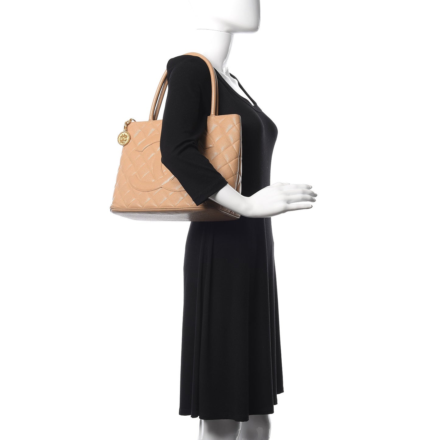 Caviar Quilted Medallion Tote Beige