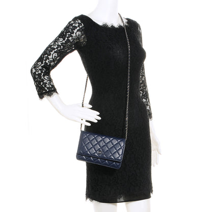 Chanel Lambskin Quilted Wallet On Chain WOC Blue 2 of 8