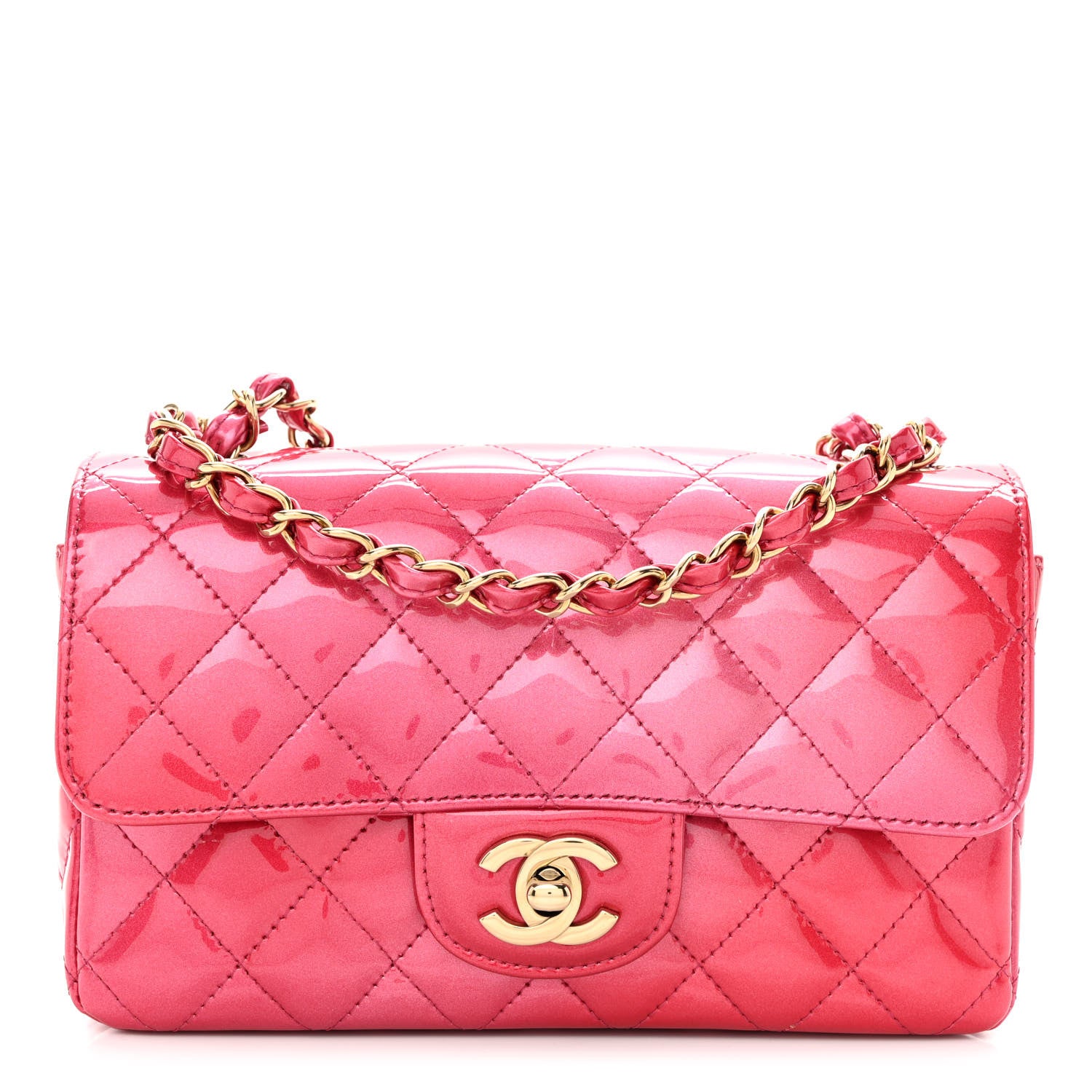 Chanel Shaded Patent Calfskin Quilted Mini Rectangular Flap Pink Dark Pink 1 of 10