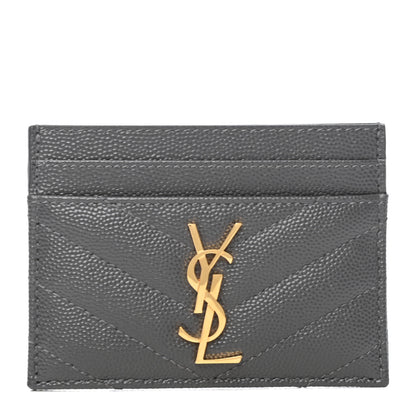 Saint Laurent Grain De Poudre Matelasse Chevron Monogram Credit Card Case Storm 1 of 8