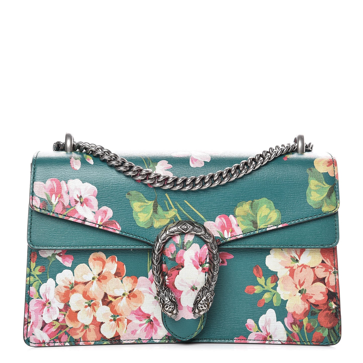 Calfskin Blooms Print Small Dionysus Shoulder Bag Bright Emerald Multicolor