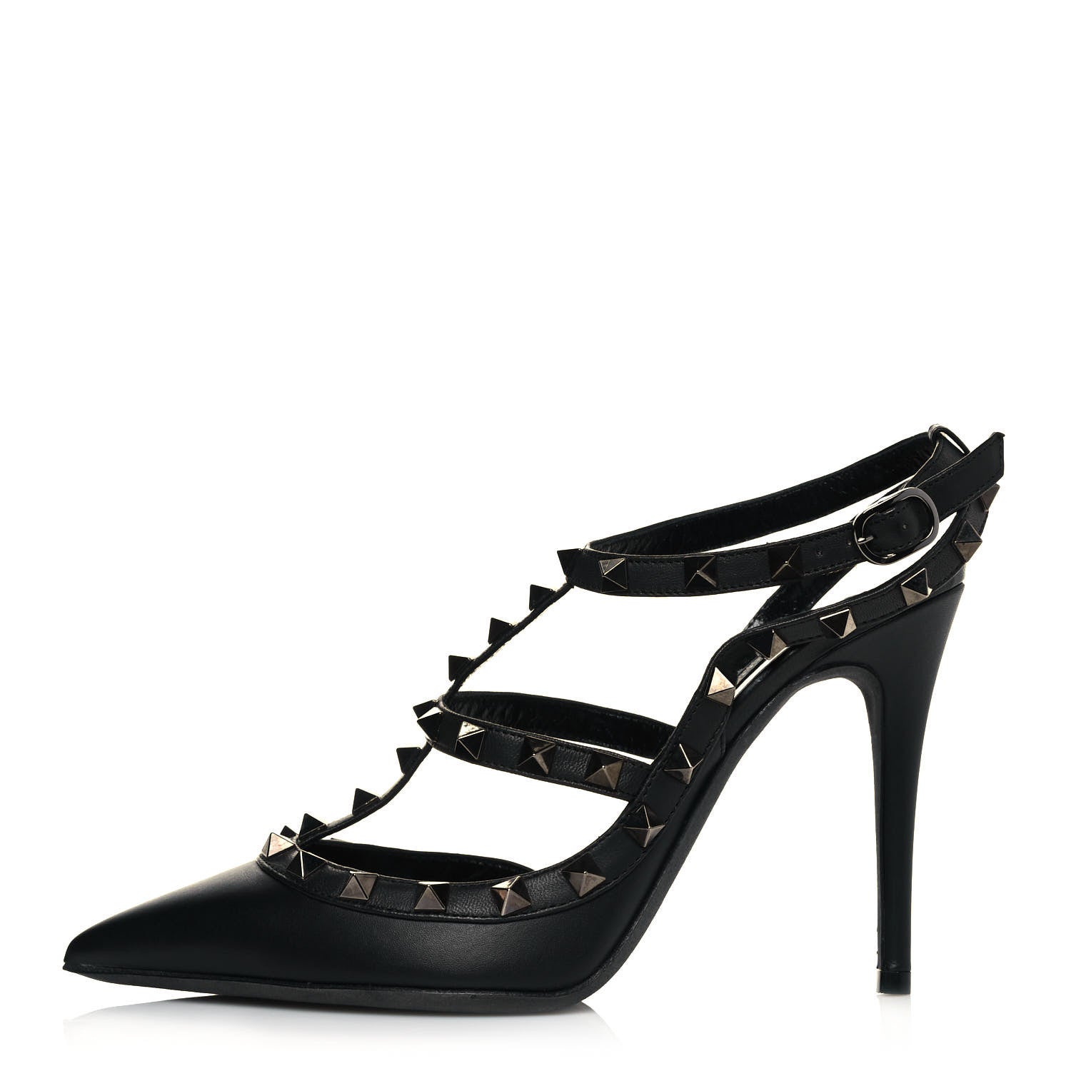 Valentino Garavani Calfskin Nappa Rockstud Ankle Strap 100mm Pumps 37.5 Black 1 of 7