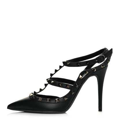 Valentino Garavani Calfskin Nappa Rockstud Ankle Strap 100mm Pumps 37.5 Black 1 of 7