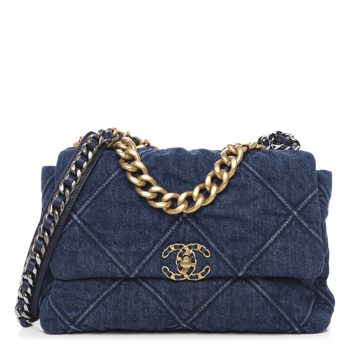 Denim Quilted Large 19 Flap Blue