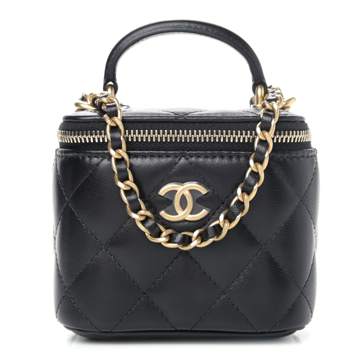 Chanel Lambskin Quilted Top Handle Mini Vanity Case With Chain Black 1 of 4