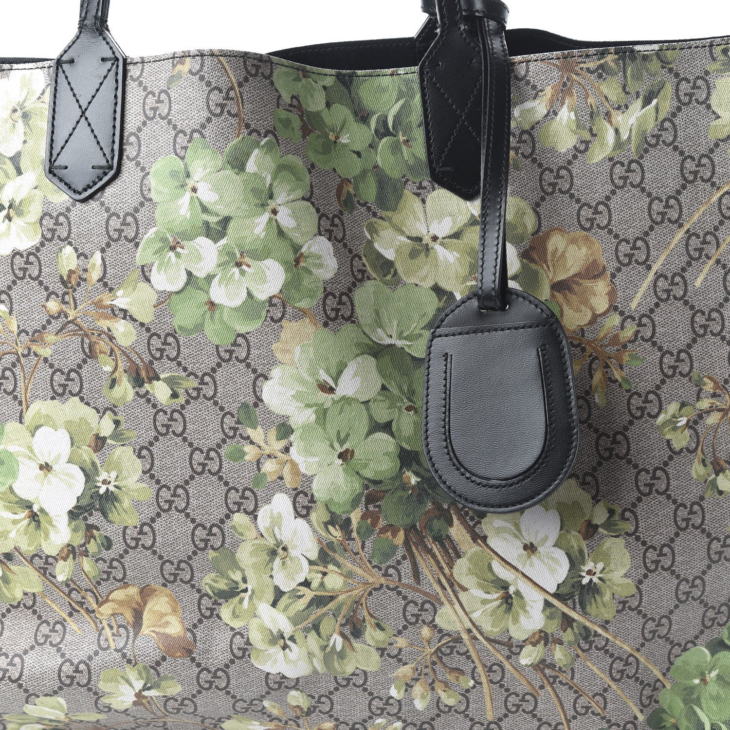 Gucci GG Supreme Monogram Blooms Medium Reversible Tote Beige New Military Black 9 of 17