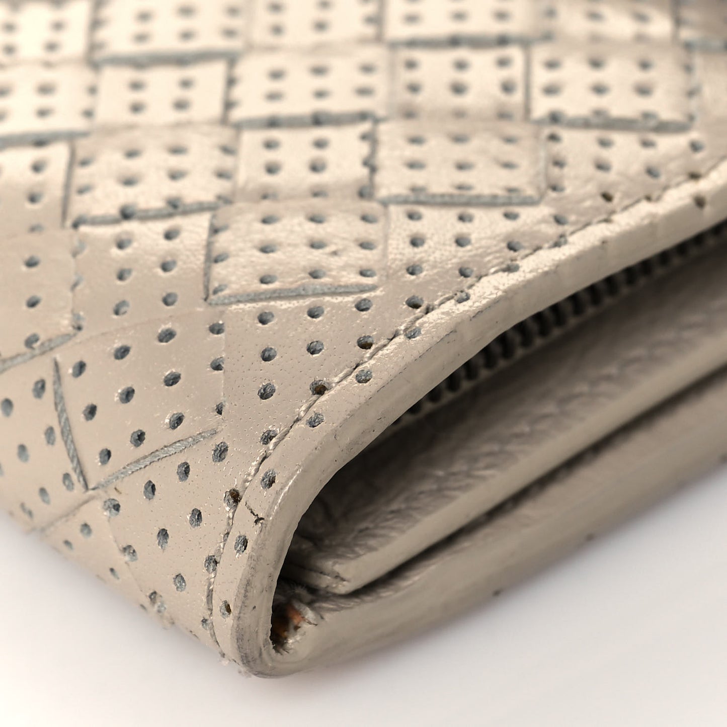 Nappa Intrecciato Perforated Studded Flower Continental Flap Wallet Light Beige