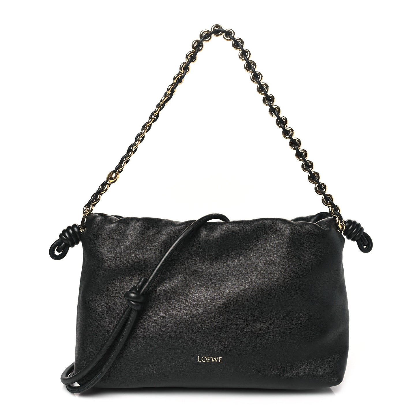 Mellow Nappa Donut Chain Flamenco Knot Clutch Black