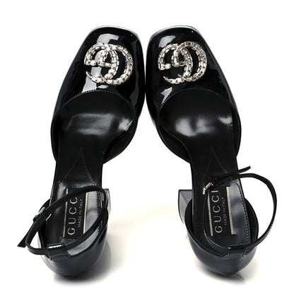 Gucci Patent Crystal Double G Platform Pumps 36.5 Black 2 of 10