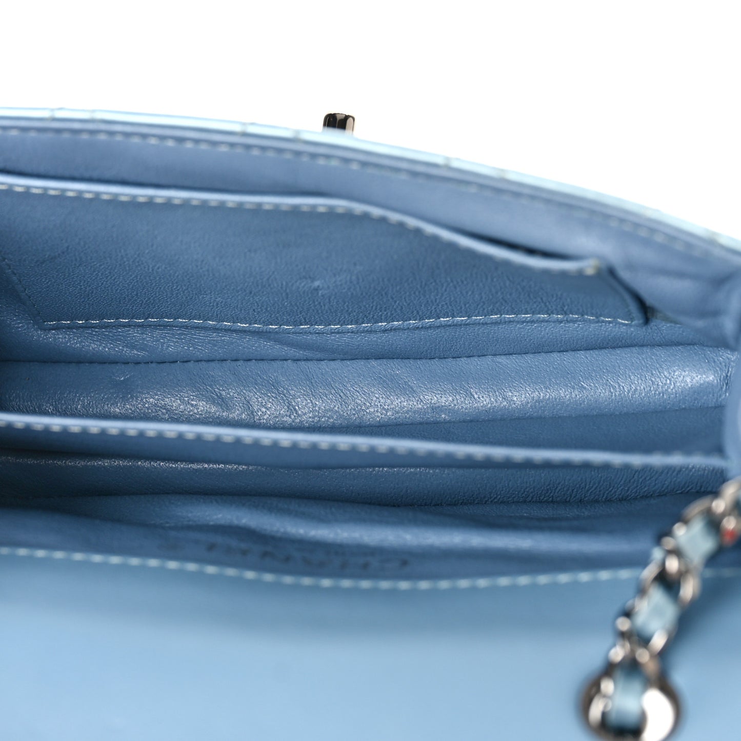 Patent Quilted Extra Mini Flap Light Blue