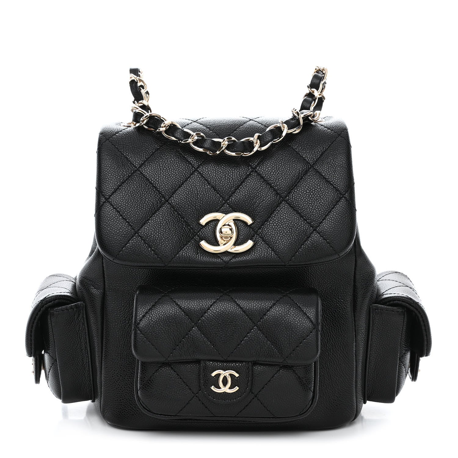 Chanel Shiny Caviar Quilted Small Pockets Drawstring Backpack Black 1 of 12
