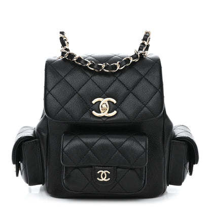 Chanel Shiny Caviar Quilted Small Pockets Drawstring Backpack Black 1 of 12