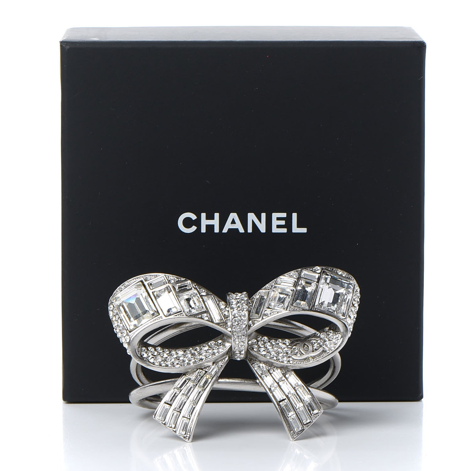 Chanel Baguette Crystal CC Bow Cuff Silver 5 of 5