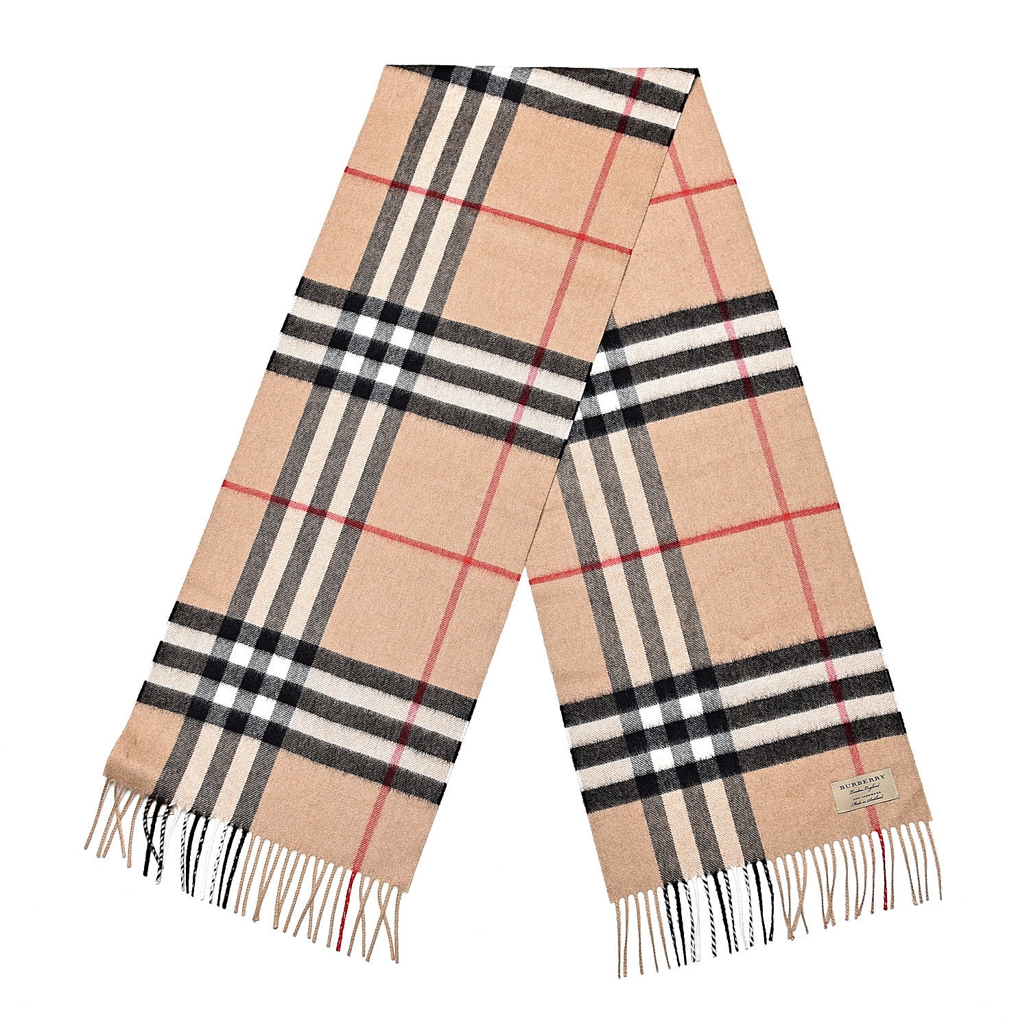 Burberry Cashmere Giant Check Fringe Scarf Camel 3 of 5