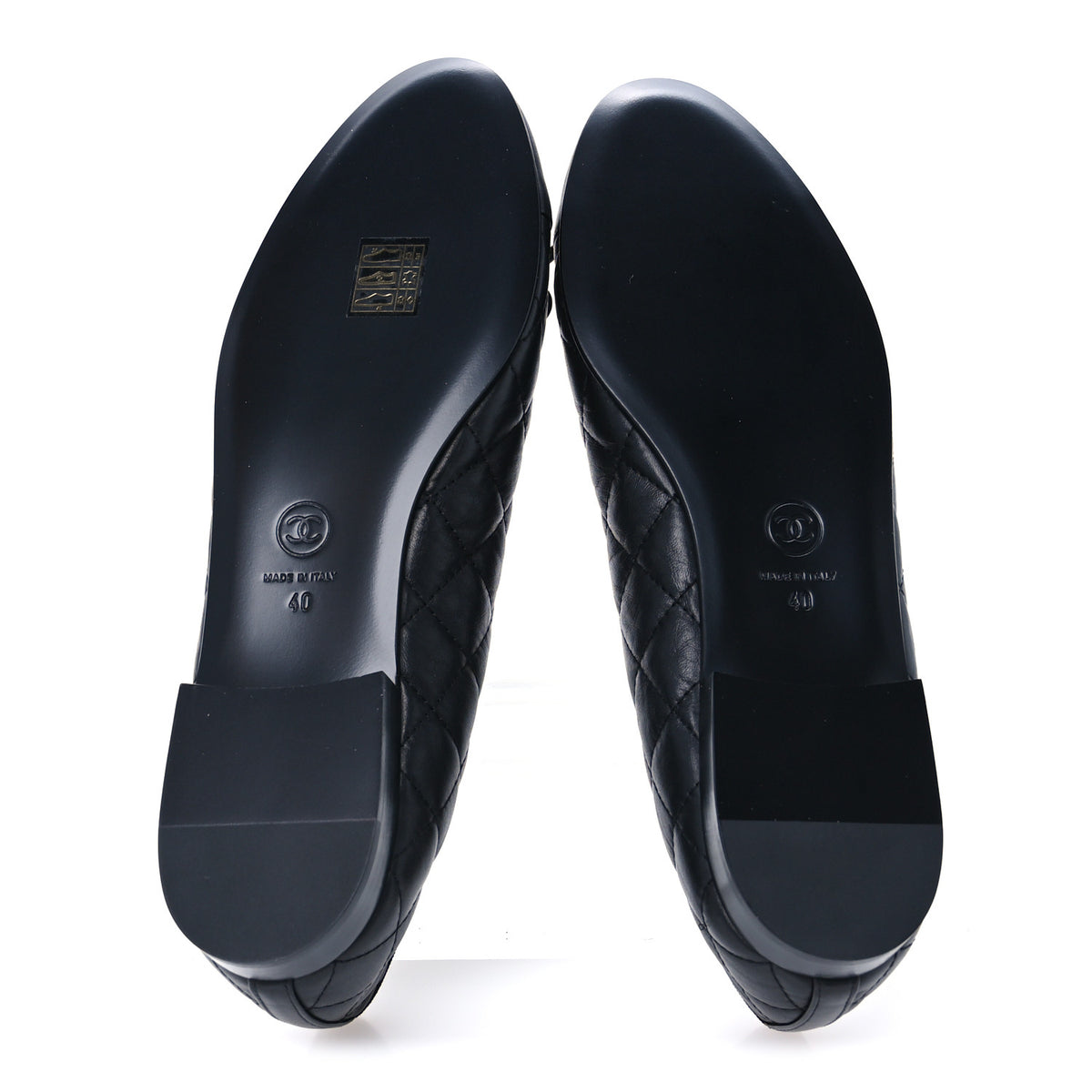Chanel Aged Calfskin Quilted CC Cap Toe Ballerina Flats 40 Black 6 of 10