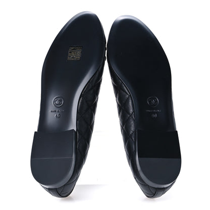 Chanel Aged Calfskin Quilted CC Cap Toe Ballerina Flats 40 Black 6 of 10